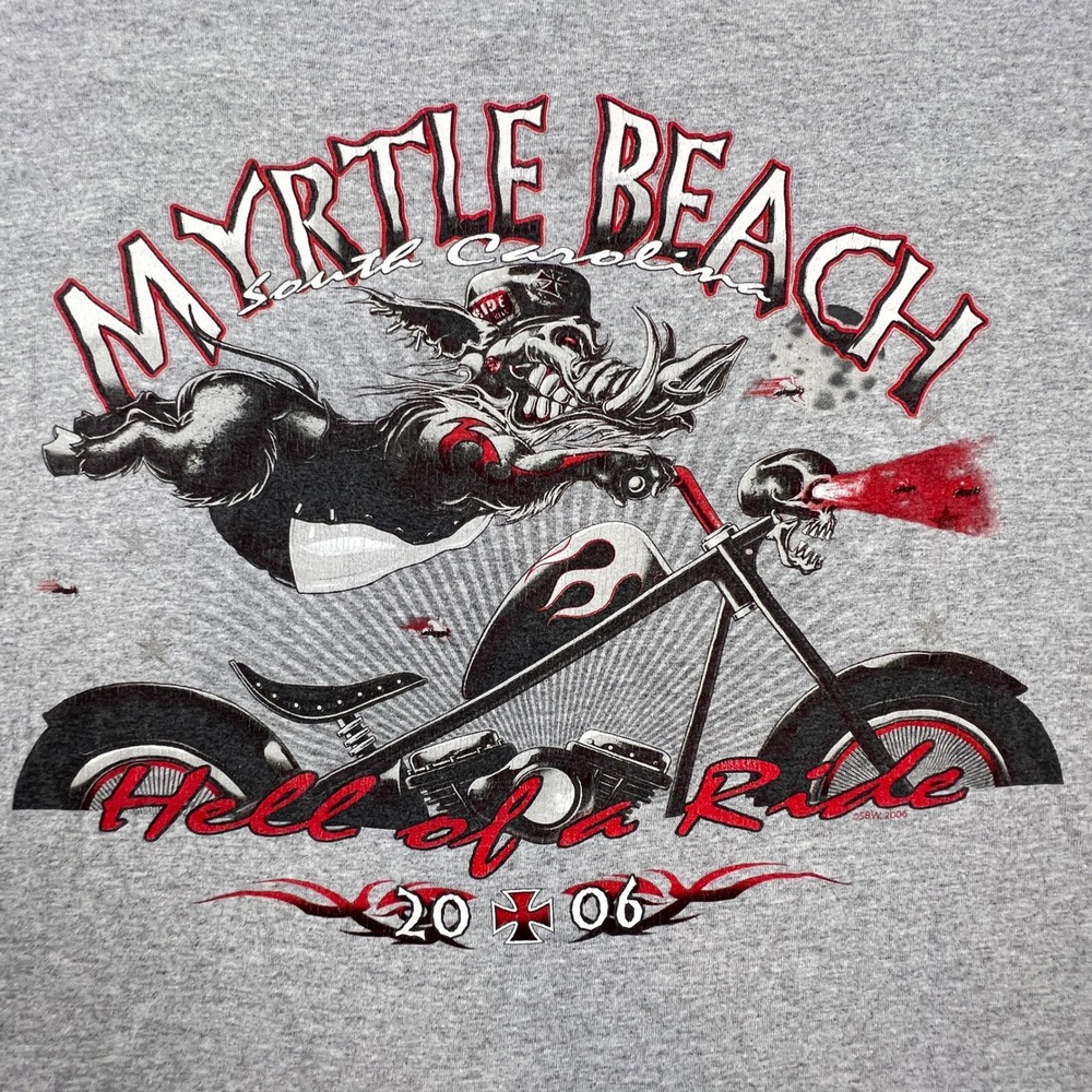 Delta T-Shirt Mens 2XL Gray Myrtle Beach 2006 Hell of a Ride Biker Graphic Tee